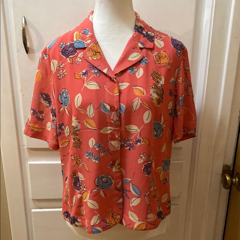 PENDLETON Vintage Pink Multi-Colored Floral Collard Short Sleeve Shirt 16/XL EUC